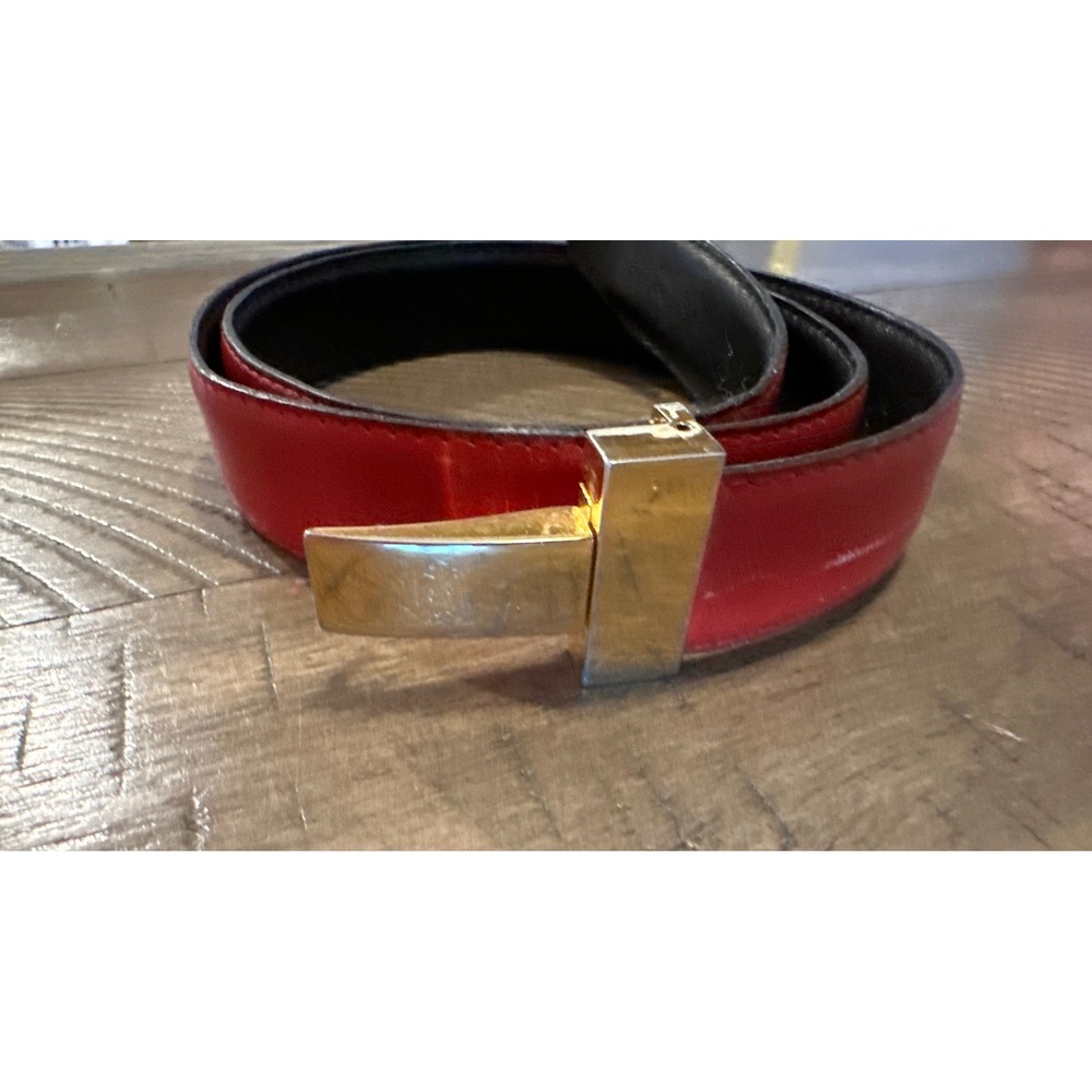 Vintage Tiffany & Co. Red Leather Belt Gold T Logo Buckle Made In Italy Sz S/M